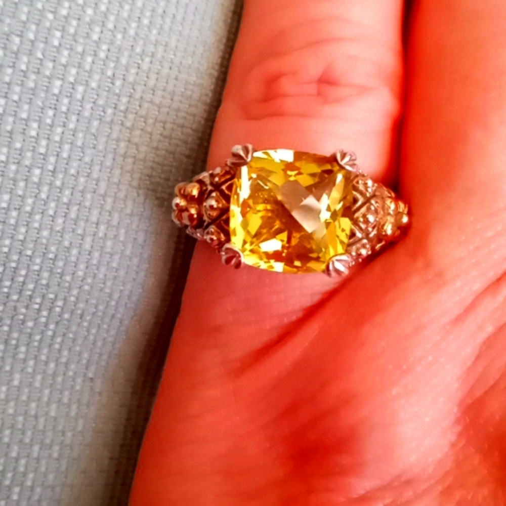 BARBARA BIXBY STERLING SILVER, 18k GOLD RING WITH LEMON YELLOW QUARTZ - Picture 1 of 10